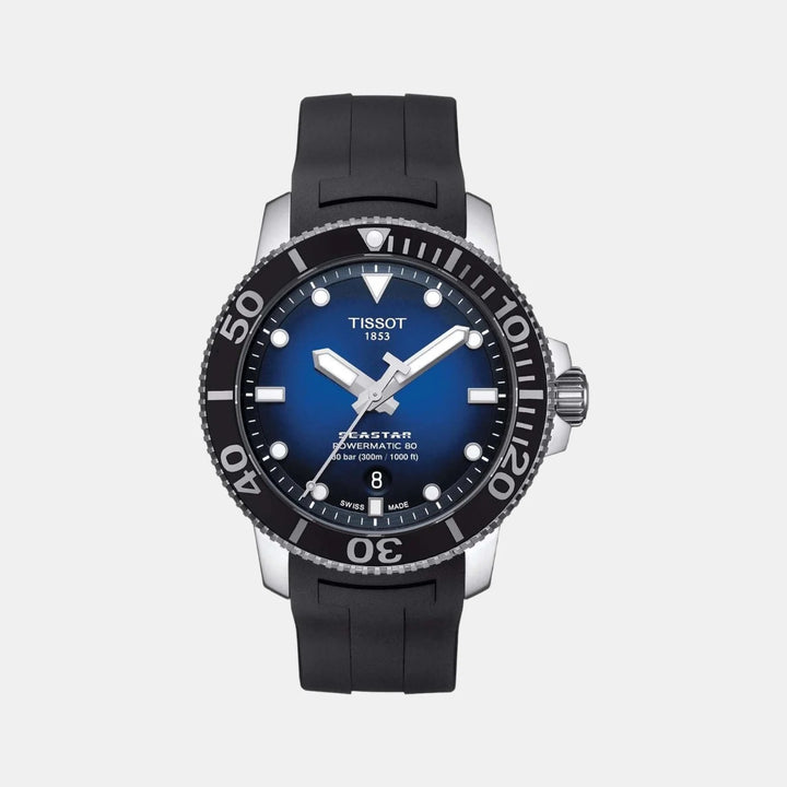 Tissot Seastar 1000 Powermatic 80 Watch – 43mm Blue Dial Black Rubber Strap