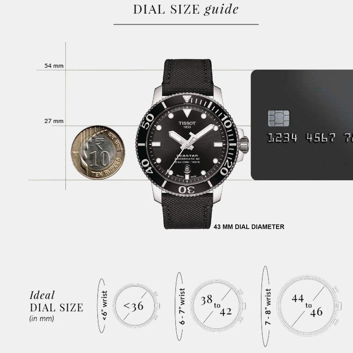 Tissot Seastar 1000 Powermatic 80 Watch – 43mm Black Dial Black Fabric Strap