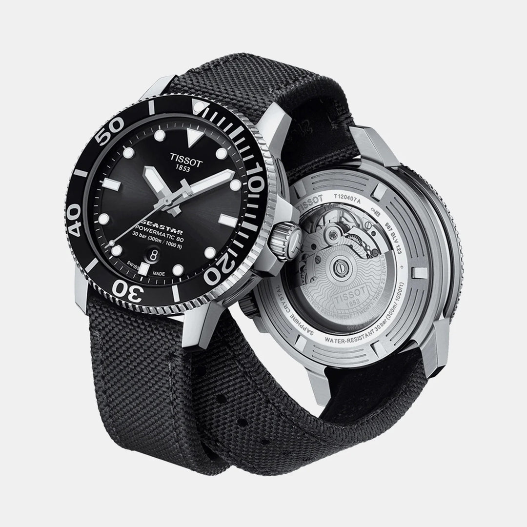 Tissot Seastar 1000 Powermatic 80 Watch – 43mm Black Dial Black Fabric Strap