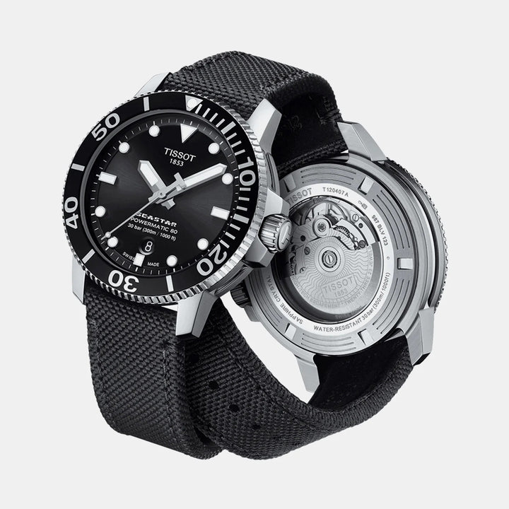 Tissot Seastar 1000 Powermatic 80 Watch – 43mm Black Dial Black Fabric Strap