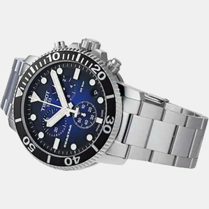 Tissot Seastar 1000 Quartz Chronograph Watch – 45.5mm Blue-Black Dial Steel Bracelet