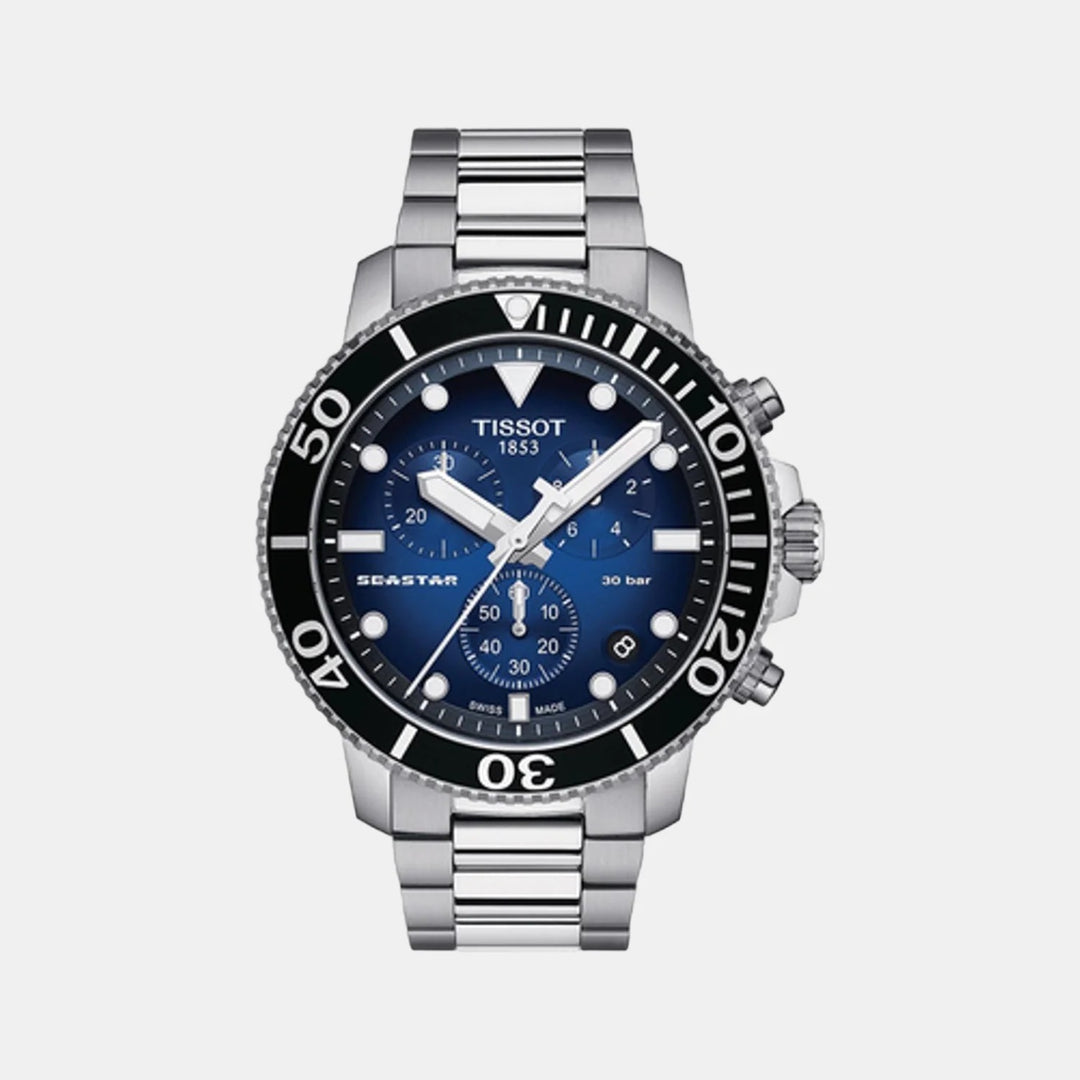 Tissot Seastar 1000 Quartz Chronograph Watch – 45.5mm Blue-Black Dial Steel Bracelet
