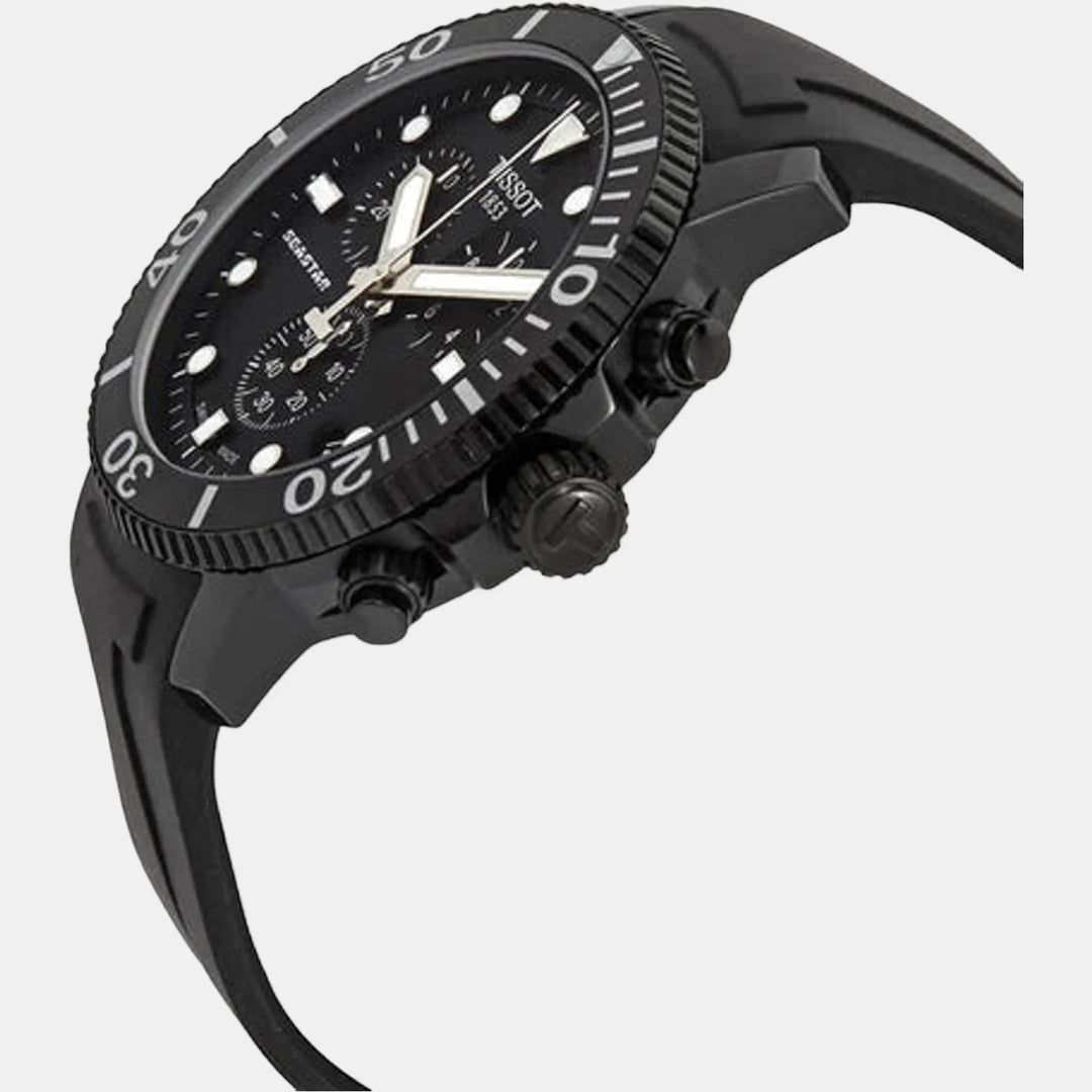 Tissot Seastar 1000 Quartz Chronograph Watch – 45.5mm Black Dial Rose Gold PVD Rubber Strap