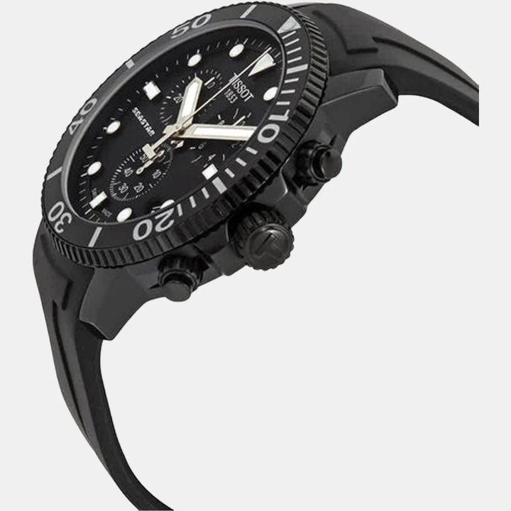 Tissot Seastar 1000 Quartz Chronograph Watch – 45.5mm Black Dial Rose Gold PVD Rubber Strap