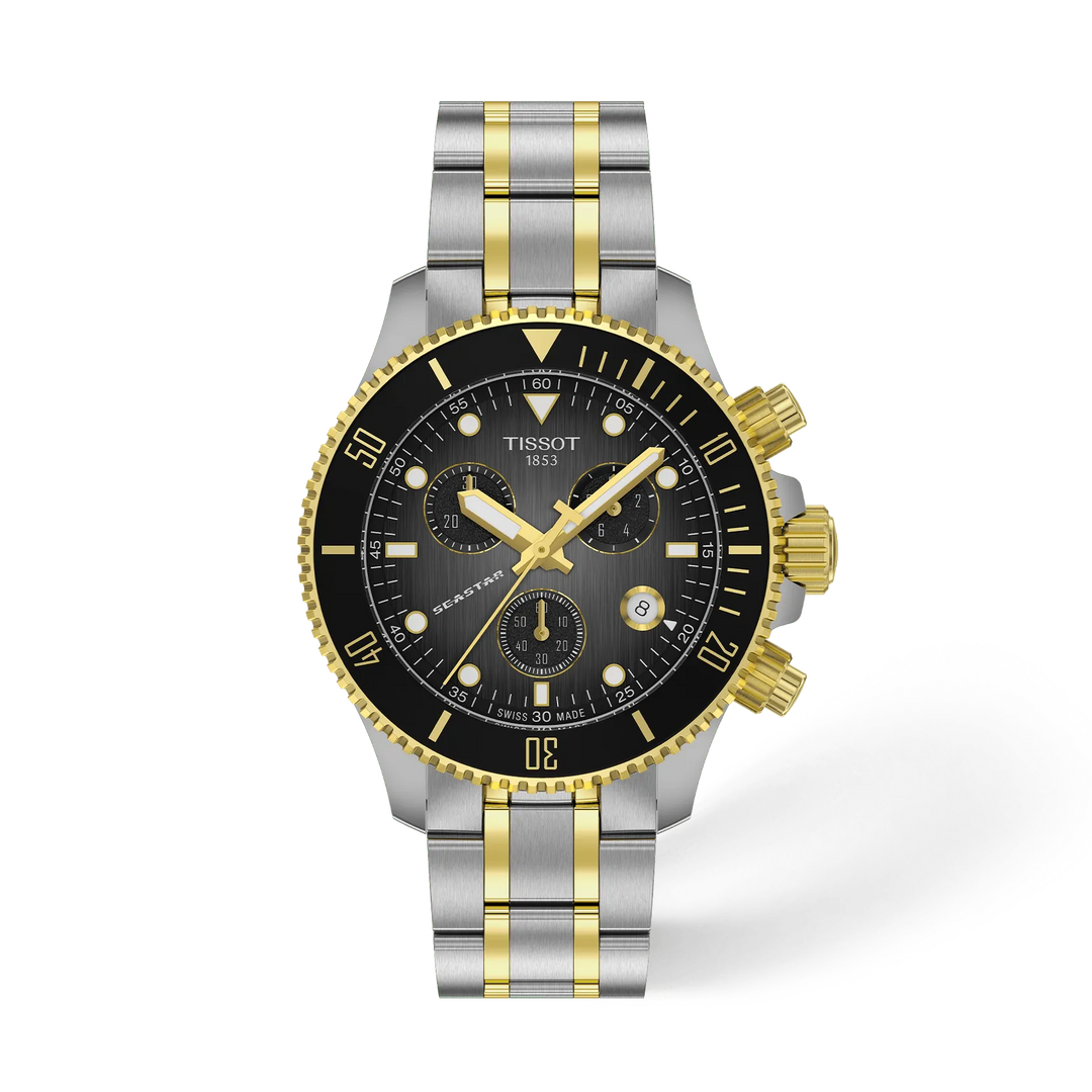 Tissot Seastar 1000 Powermatic 80 Watch – 40mm Grey Dial Two-Tone Yellow Gold Bracelet