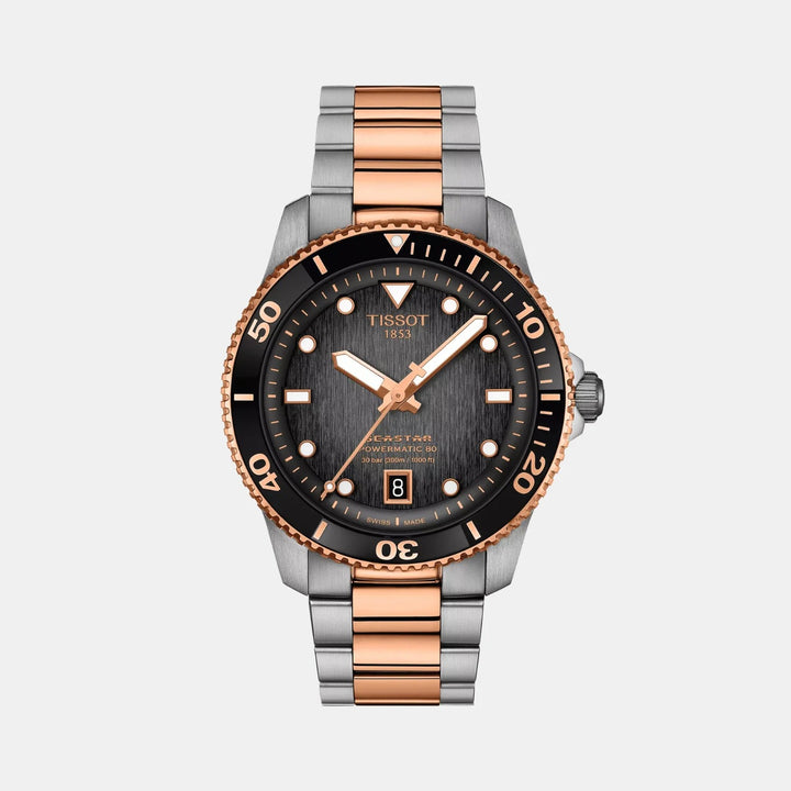 Tissot Seastar 1000 Powermatic 80 Watch – 40mm Black Dial Two-Tone Yellow Gold Bracelet
