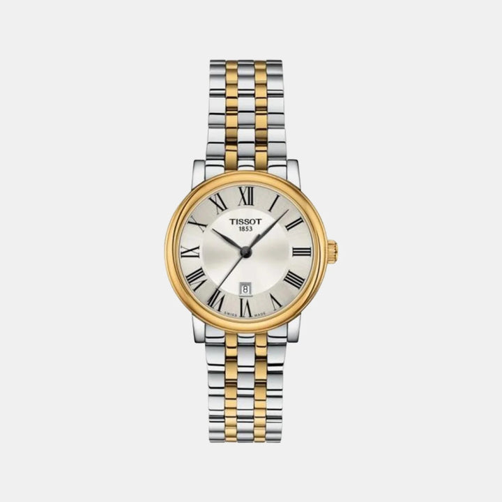 Tissot Carson Premium Lady Watch – 30mm Silver Dial Two-Tone Yellow Gold Bracelet