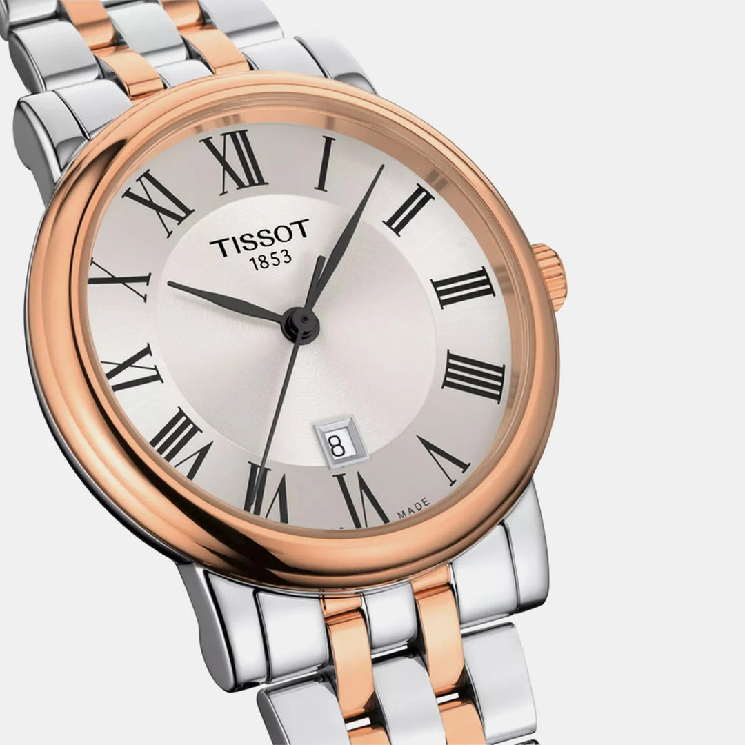 Tissot Carson Premium Lady Watch – 30mm Silver Dial Two-Tone Rose Gold Bracelet