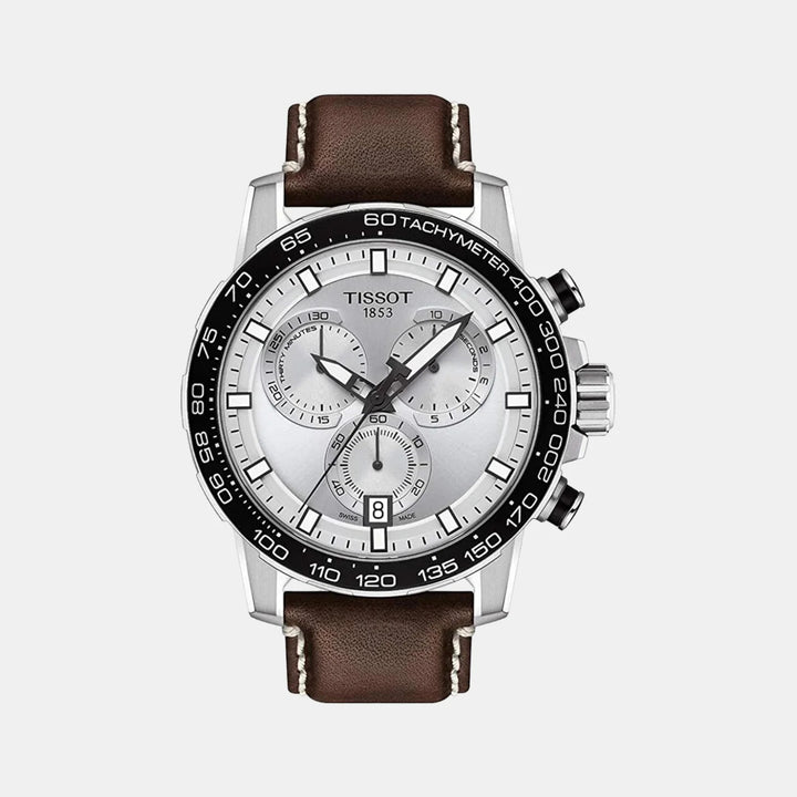 Tissot Supersport Chrono Quartz Chronograph Watch – 45.5mm Silver Dial Brown Leather Strap