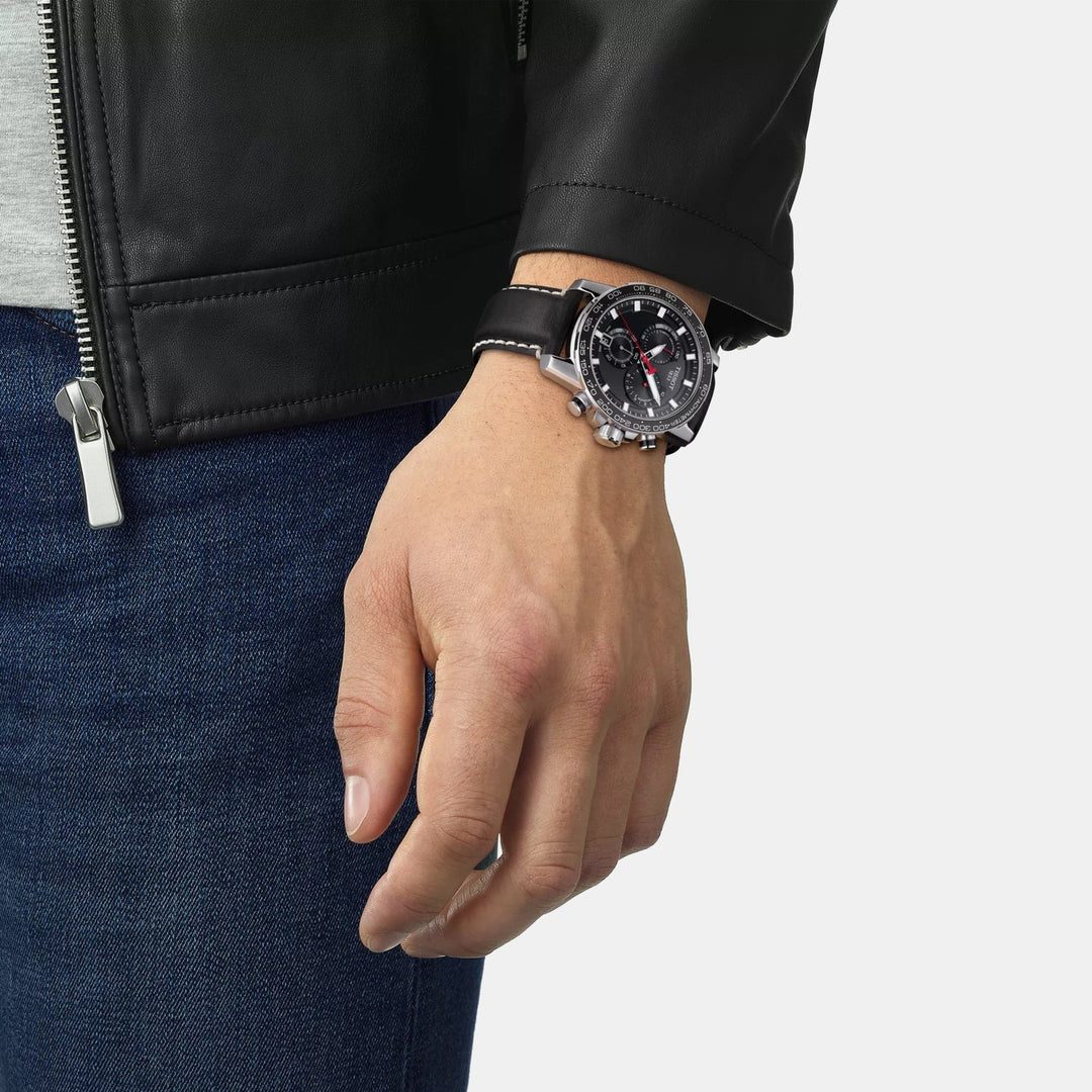 Tissot Supersport Chrono Quartz Chronograph Watch – 45.5mm Black Dial Black Leather Strap