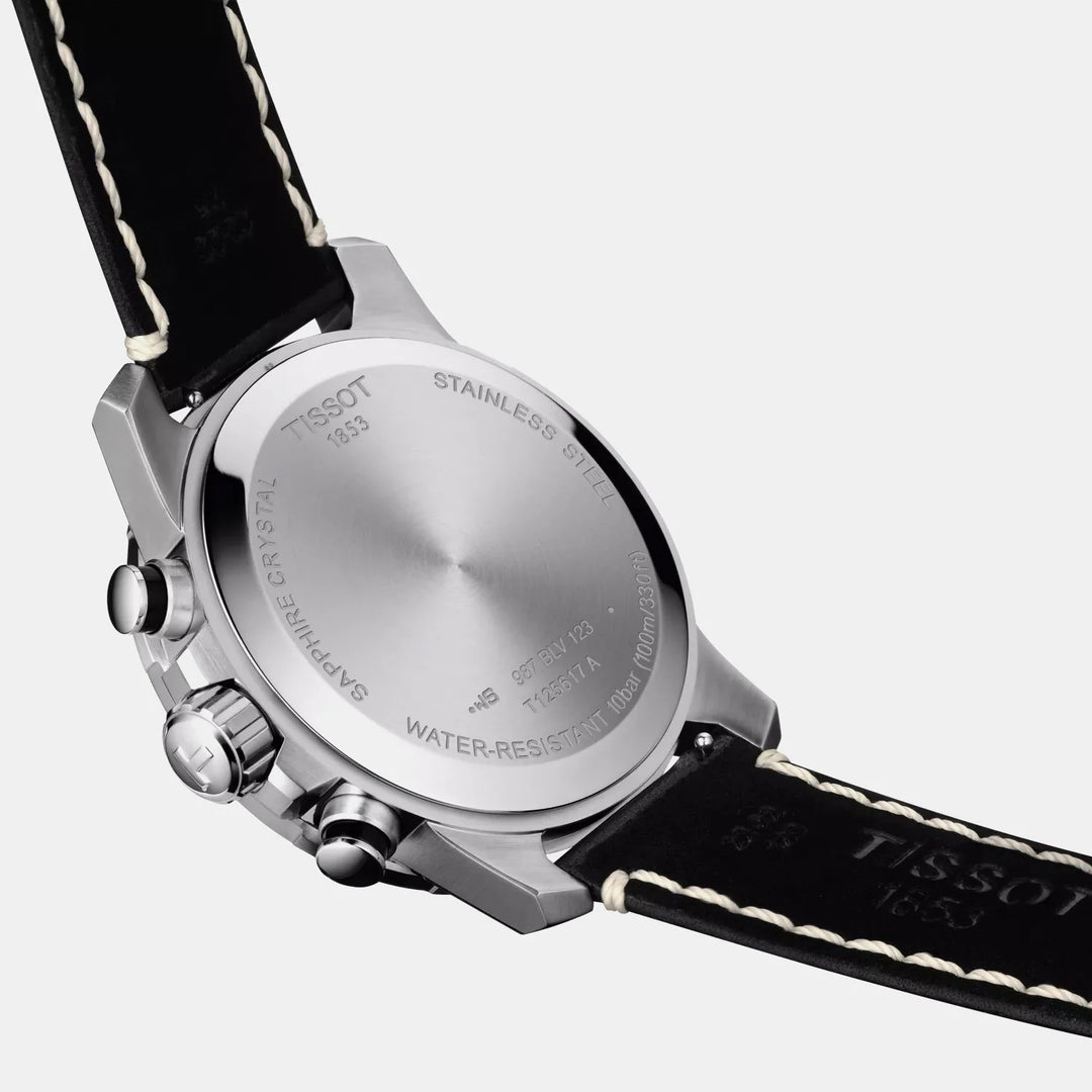 Tissot Supersport Chrono Quartz Chronograph Watch – 45.5mm Black Dial Black Leather Strap