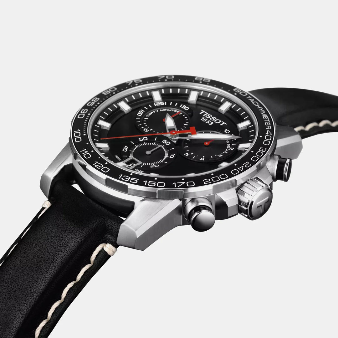Tissot Supersport Chrono Quartz Chronograph Watch – 45.5mm Black Dial Black Leather Strap