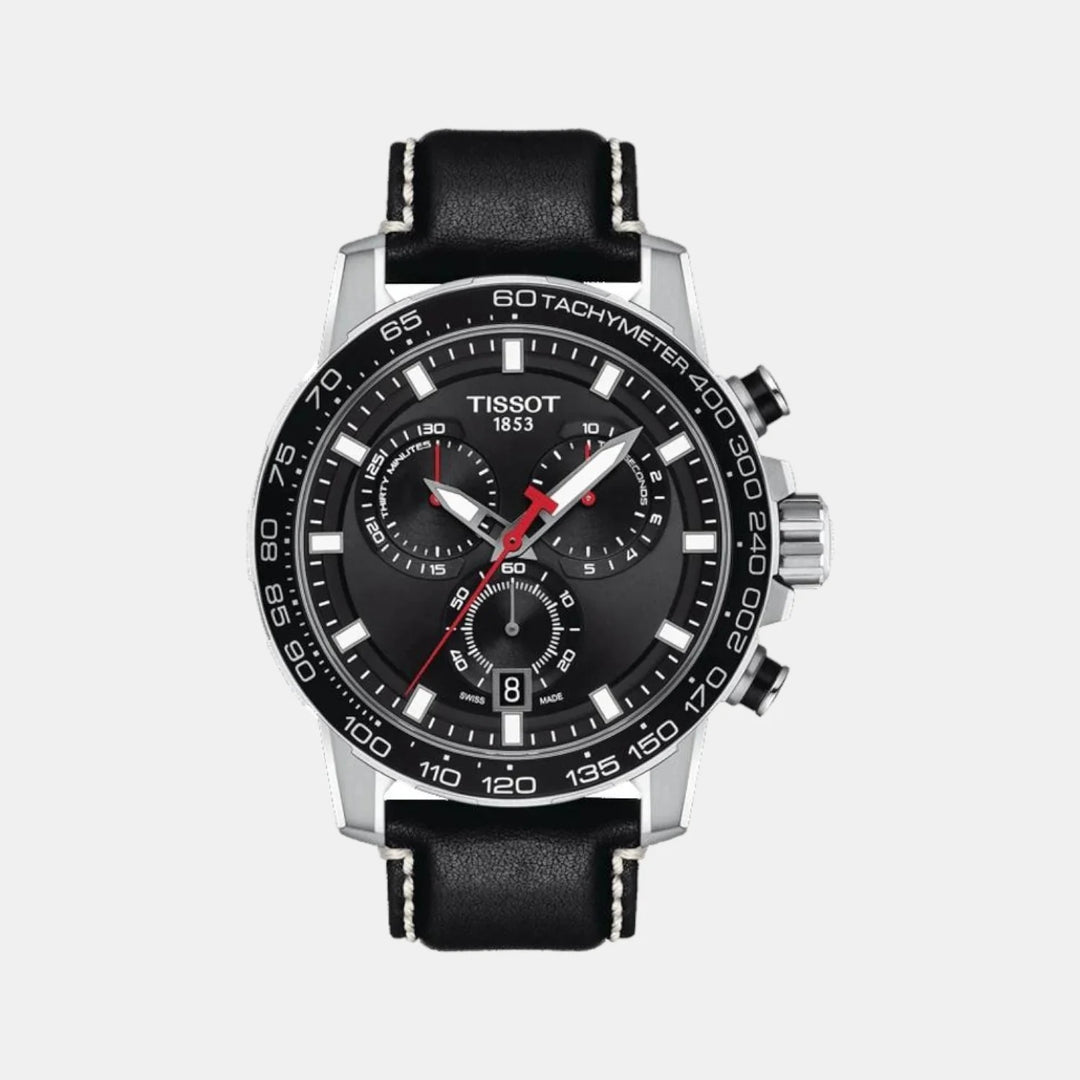 Tissot Supersport Chrono Quartz Chronograph Watch – 45.5mm Black Dial Black Leather Strap