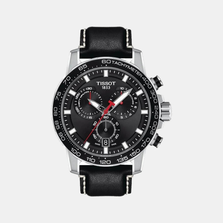 Tissot Supersport Chrono Quartz Chronograph Watch – 45.5mm Black Dial Black Leather Strap