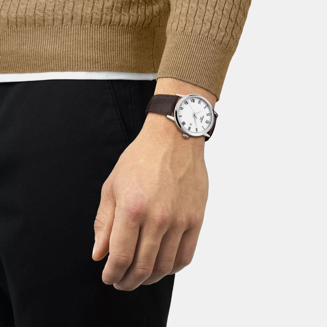 Tissot Classic Dream Gent Watch – 42mm White Dial Brown Leather Strap