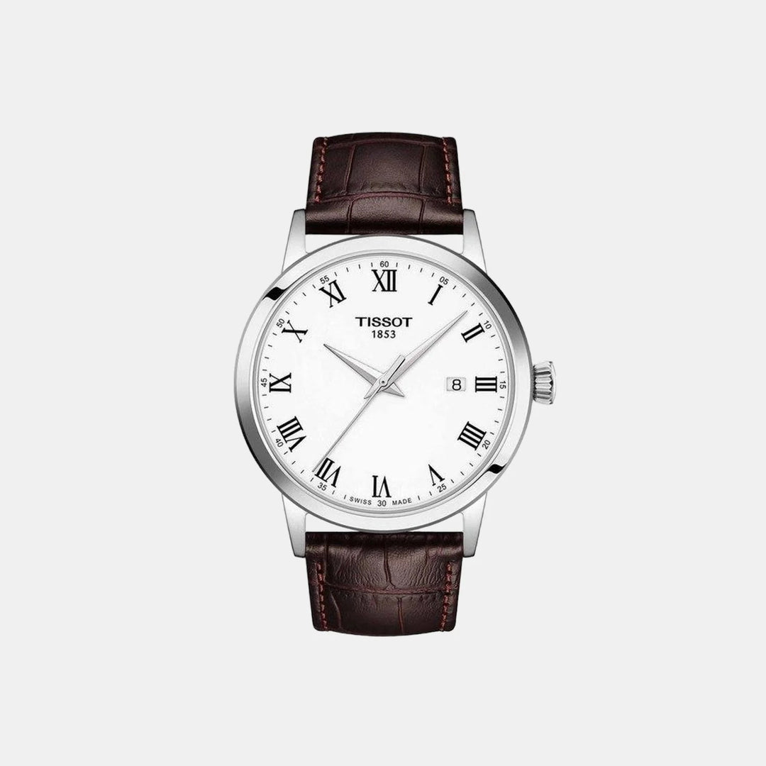 Tissot Classic Dream Gent Watch – 42mm White Dial Brown Leather Strap