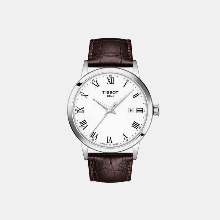 Tissot Classic Dream Gent Watch – 42mm White Dial Brown Leather Strap