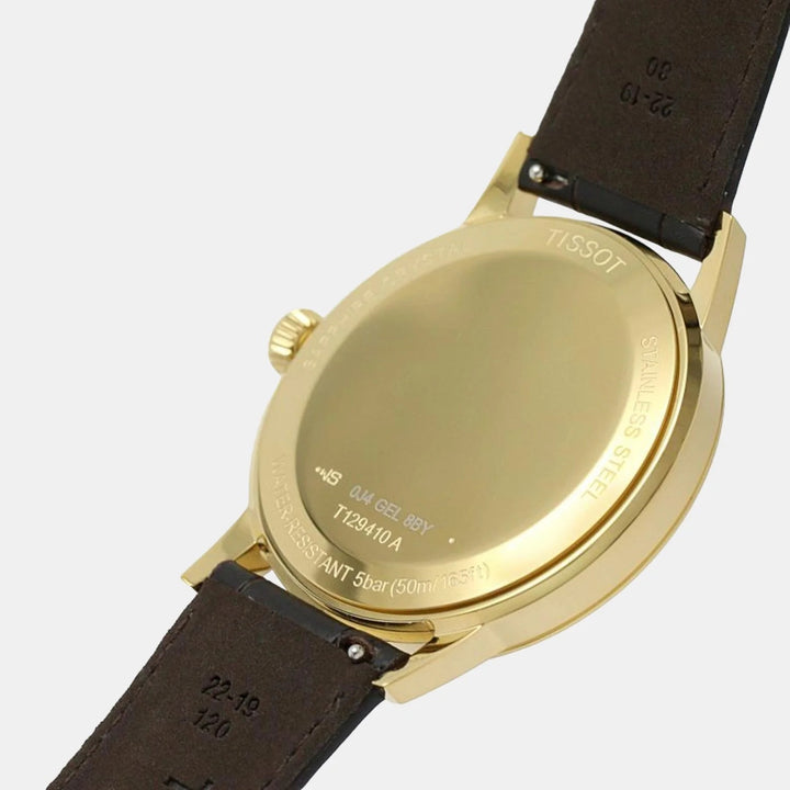 Tissot Classic Dream Gent Watch – 42mm Ivory Dial Yellow Gold PVD Brown Leather Strap