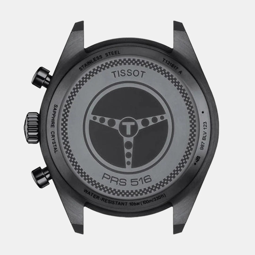 Tissot PRS 516 Quartz Chronograph Watch – 45mm Black Dial Black PVD Black Leather Strap