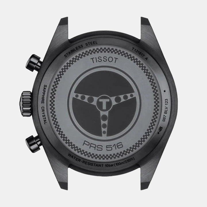 Tissot PRS 516 Quartz Chronograph Watch – 45mm Black Dial Black PVD Black Leather Strap