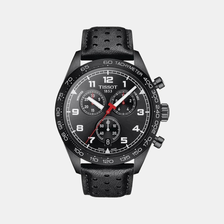 Tissot PRS 516 Quartz Chronograph Watch – 45mm Black Dial Black PVD Black Leather Strap