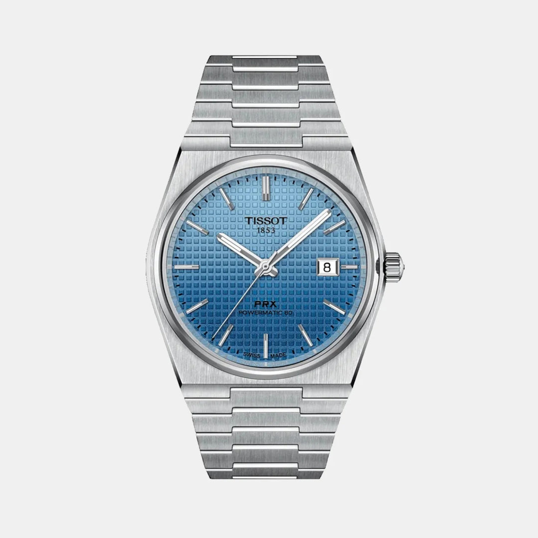 Tissot PRX Powermatic 80 40mm Automatic Watch – Ice Blue Gradient Dial Leather Strap