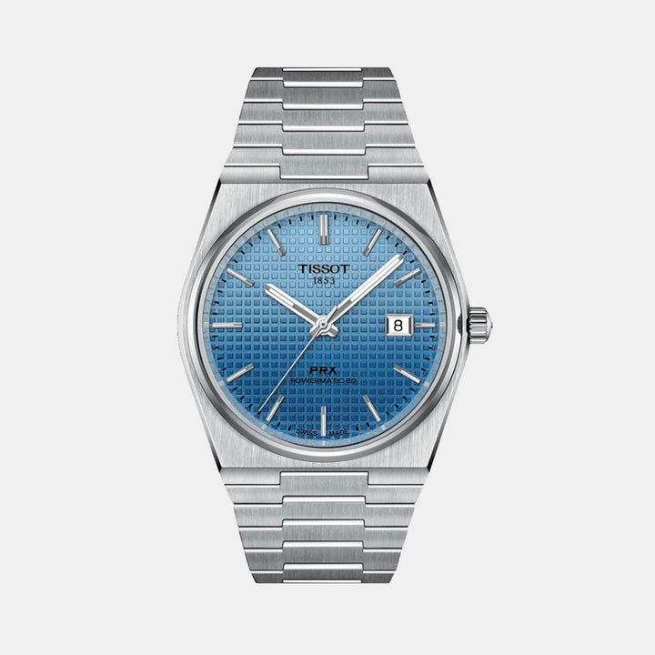 Tissot PRX Powermatic 80 40mm Automatic Watch – Ice Blue Gradient Dial Leather Strap