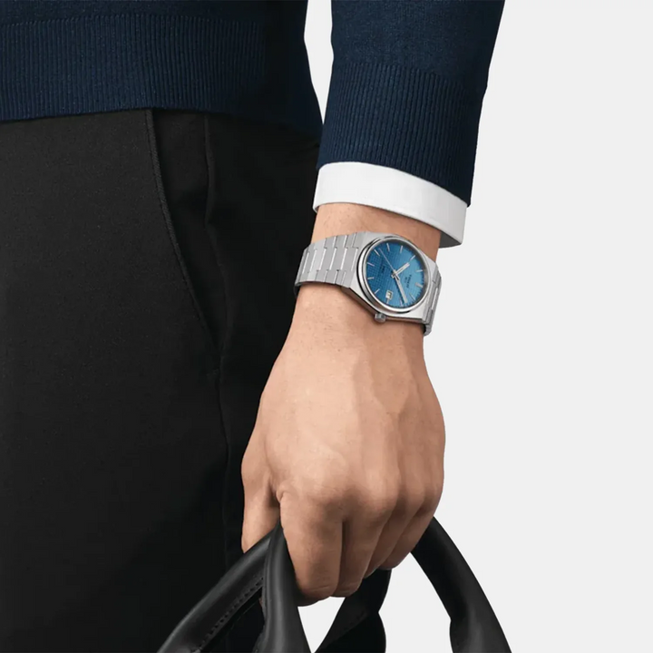 Tissot PRX Powermatic 80 40mm Automatic Watch – Ice Blue Gradient Dial Leather Strap
