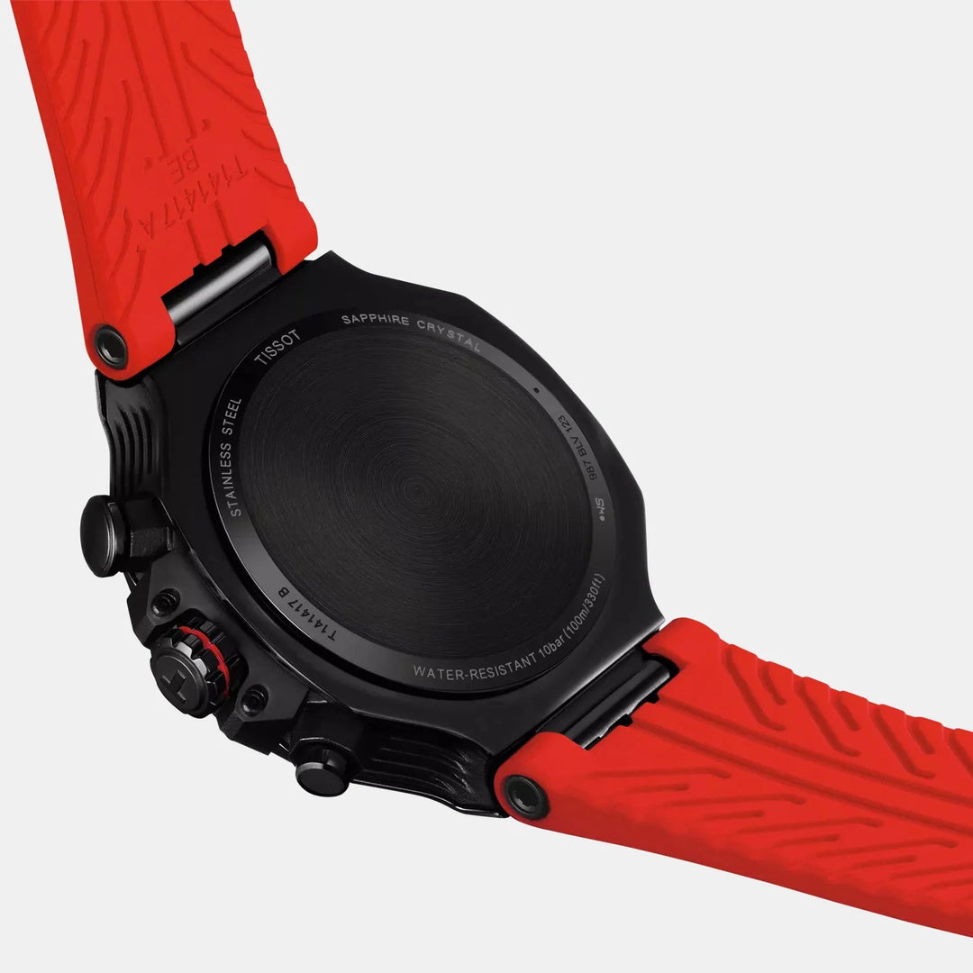 Tissot T-Race Chronograph 45mm Quartz Watch – Black Dial Red Rubber Strap