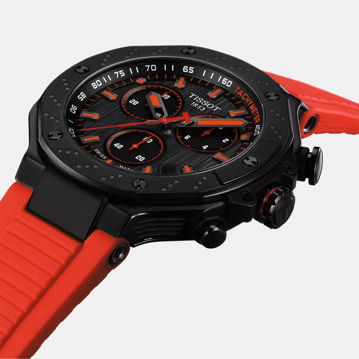Tissot T-Race Chronograph 45mm Quartz Watch – Black Dial Red Rubber Strap