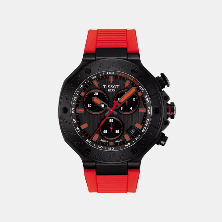 Tissot T-Race Chronograph 45mm Quartz Watch – Black Dial Red Rubber Strap