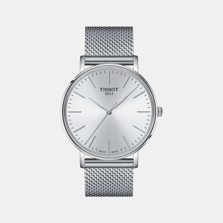 Tissot Everytime 40mm Quartz Watch – Silver Dial Steel Mesh