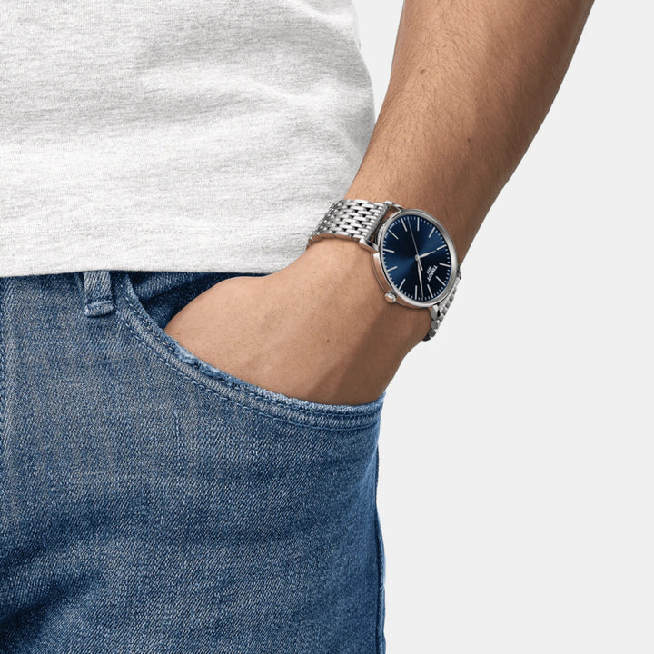 Tissot Everytime 40mm Quartz Watch – Blue Dial Steel Mesh