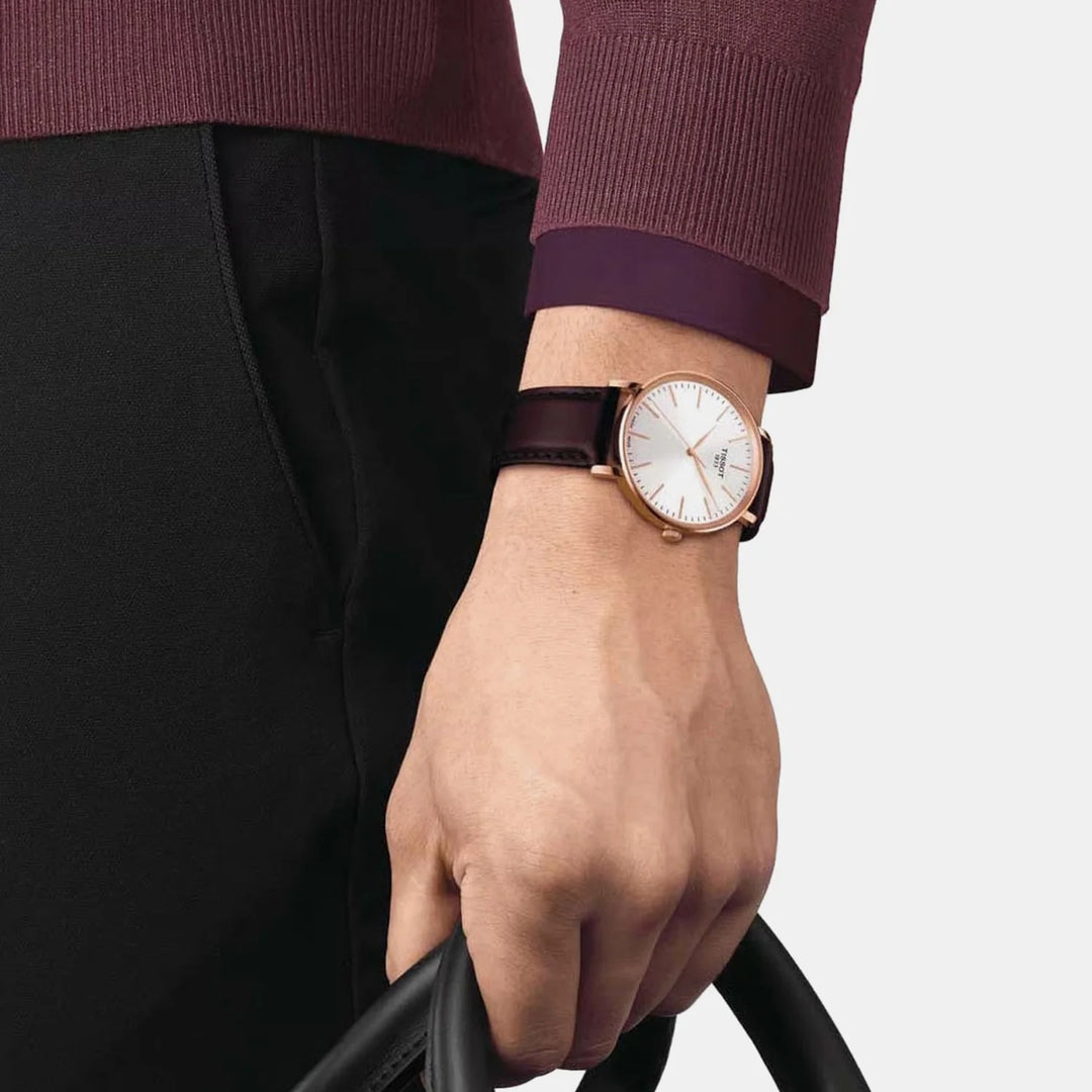 Tissot Everytime 40mm Quartz Watch – Silver Dial Rose Gold Mesh