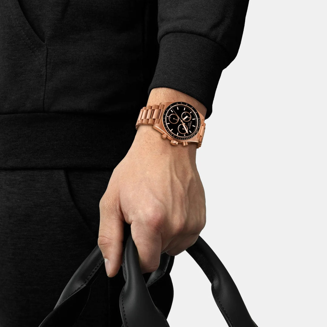 Tissot PR516 Chronograph 40mm Quartz Watch – Black Dial Yellow Gold PVD
