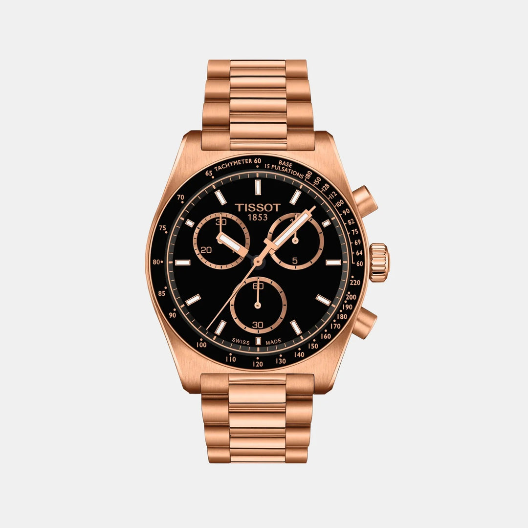 Tissot PR516 Chronograph 40mm Quartz Watch – Black Dial Yellow Gold PVD