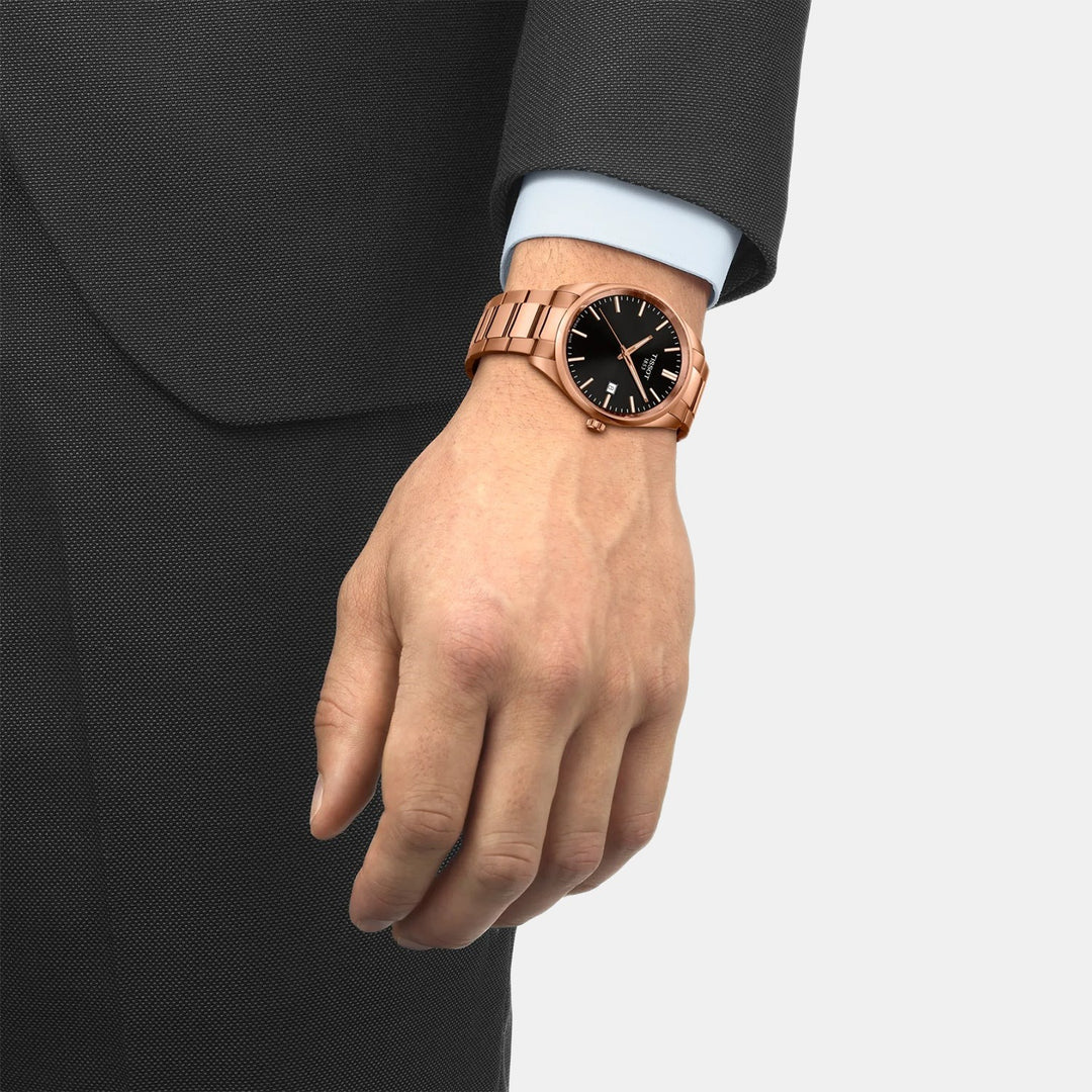 Tissot PR 100 40mm Quartz Watch – Black Dial Yellow Gold PVD