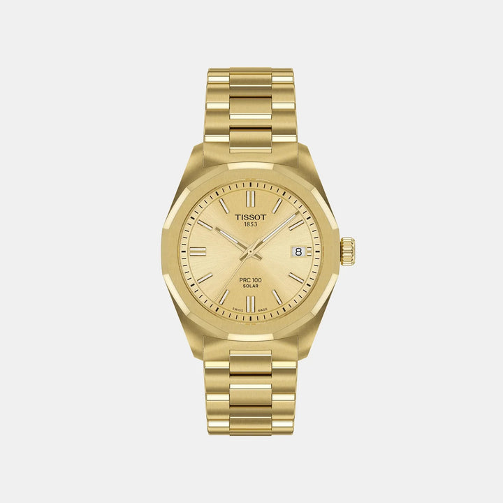 Tissot PRC 100 Solar 34mm Champagne Dial Gold PVD Bracelet