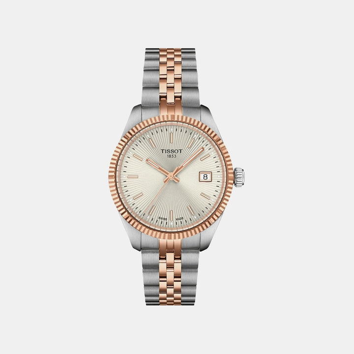 Tissot Ballade 34mm Silver Dial Rose Gold Two-Tone Leather Strap