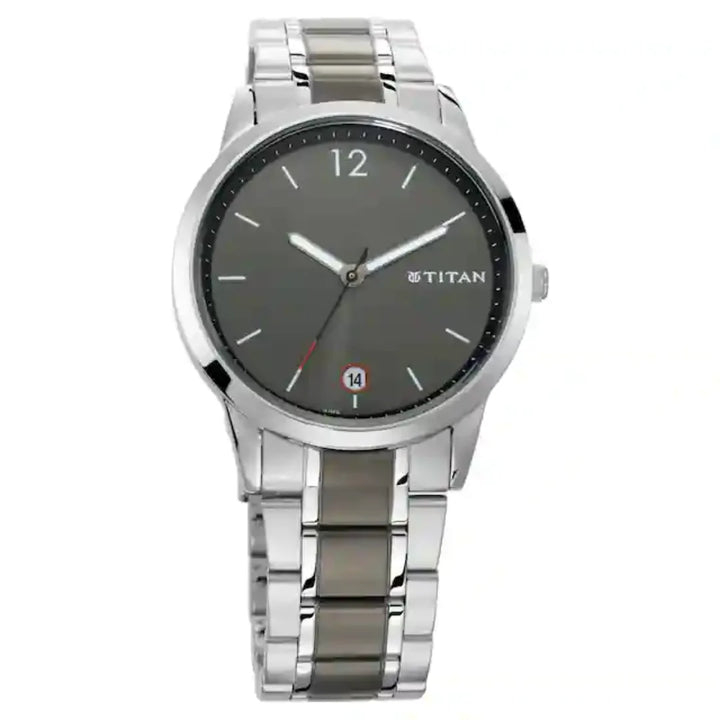 Titan Workwear 42mm Anthracite Dial Date Silver Stainless Steel Bracelet Men&